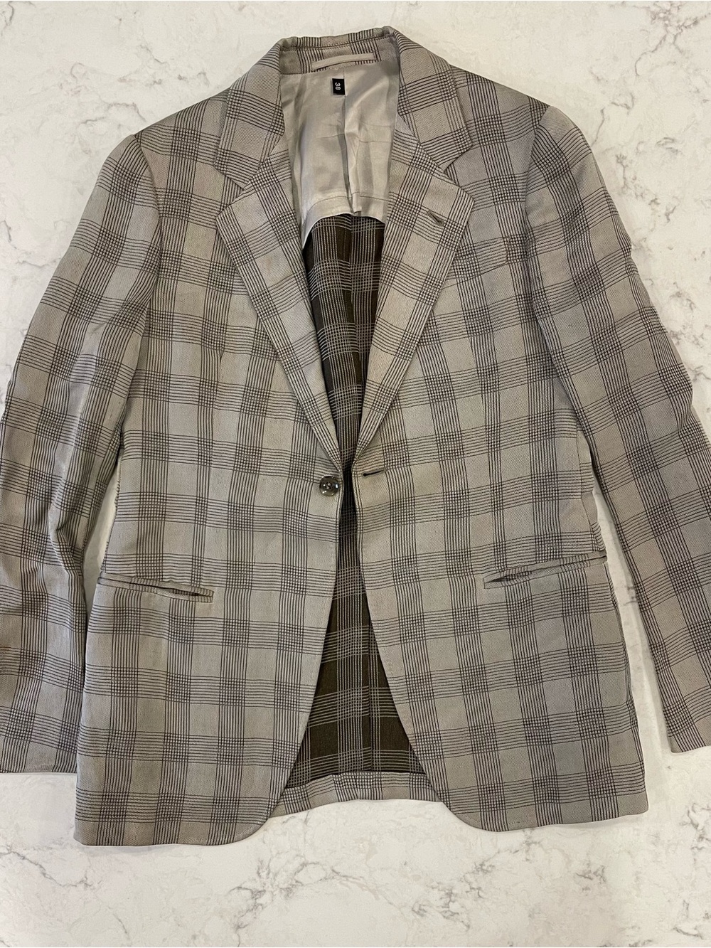 Armani Collezioni Men's Plaid Sport Coat in Taupe and Brown